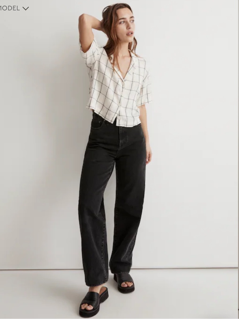 Madewell Linen-Blend Resort Crop Button Down In Windowpane